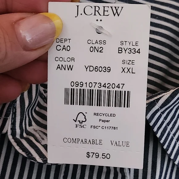 J CREW Striped Puff Sleeve Button Up Shirt Womens Plus XXL Navy White Coast NWT - Picture 8 of 10